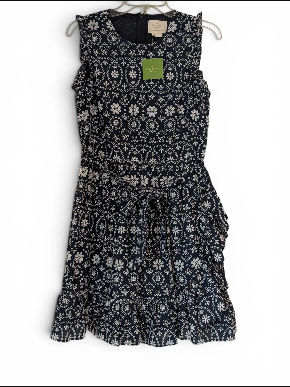 kate spade 100% Cotton Floral Eyelet Ruffle Wrap Dress Size 6 NWT